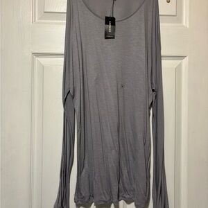 Express Gray Relaxed Long Sleeve Blouse